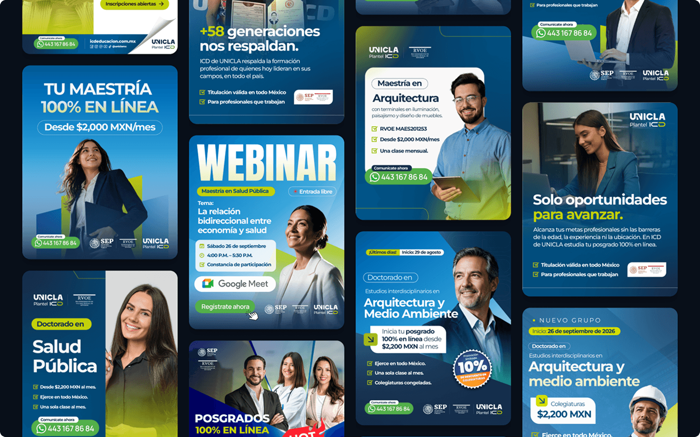 Arte original de la campaña publicitaria de posgrados de ICD, plantel de UNICLA